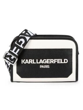 Karl Lagerfeld Paris Maybelle Camera Crossbody Bag Black and White Logo Belt Bag